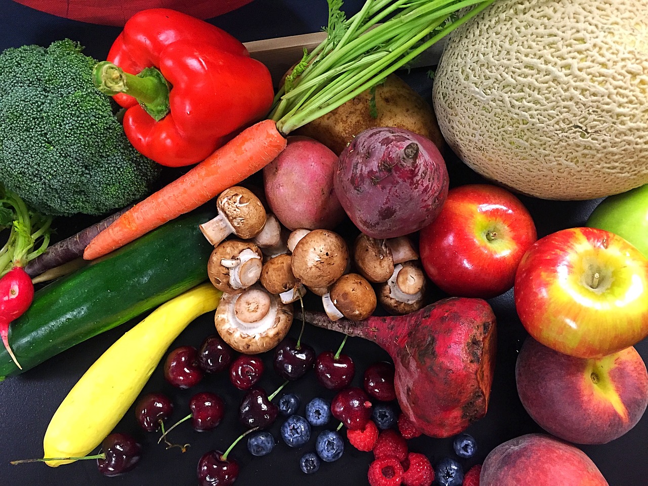 multi-colored fruit and vegetables